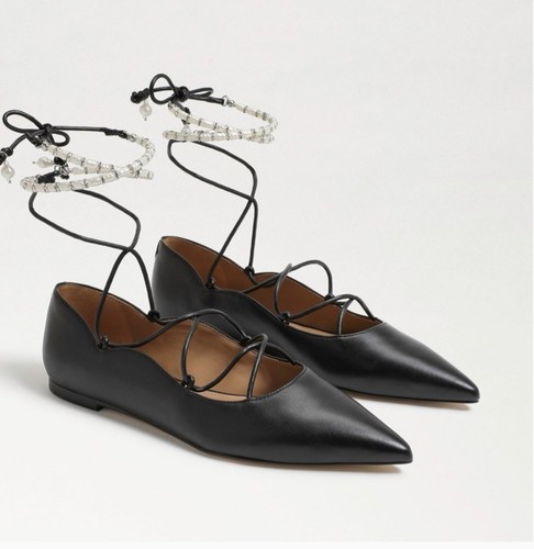 Ballerine Sam Edelman Winslet impreziosite in pelle nera con lacci perla punta US8M