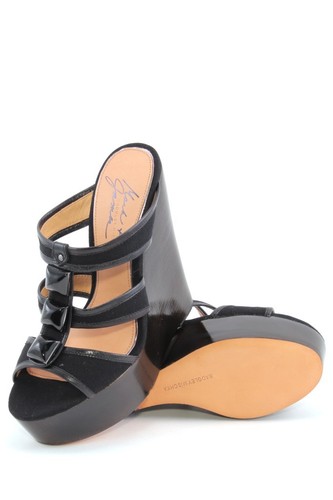 Sandalo Mark & James Badgley Mischka Rosana NERO Pietre Legno Zeppe Tela NUOVO