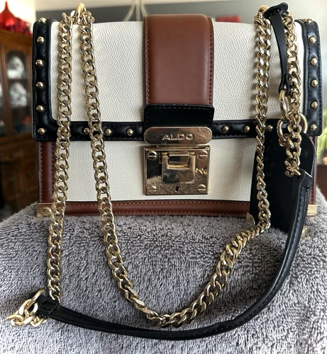 ALDO Beige Brown Black Chain Link Purse Crossbody to Shoulder Bag 9" x 7"