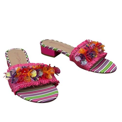 Betsey Johnson Peyton sandali mules rafia donna 8 5 rosa abbellimento perline