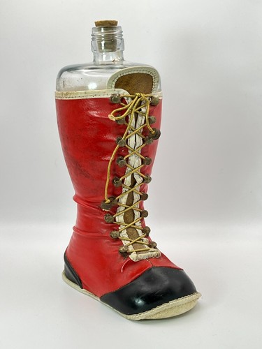 Vintage ANTONIO MARCERO Spanish Rose Wine Red Leather Santa Claus Boot Decanter
