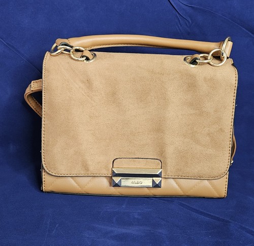 Aldo Dark Carmel Brown Crossbody Faux Leather Purse G Hardware