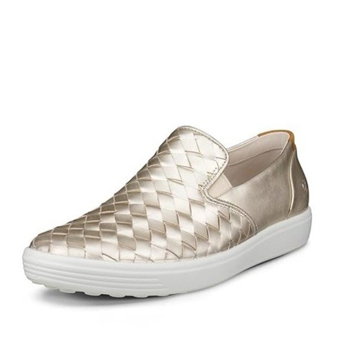 ECCO Women's Soft 7 Woven Slip on 3.0 Sneaker in Pure White Gold Size 8