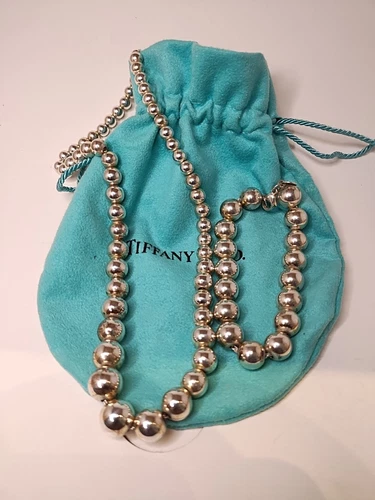 Tiffany & Co. Graduated Sterling Bead Ball Necklace & Bracelet With Pouch A1