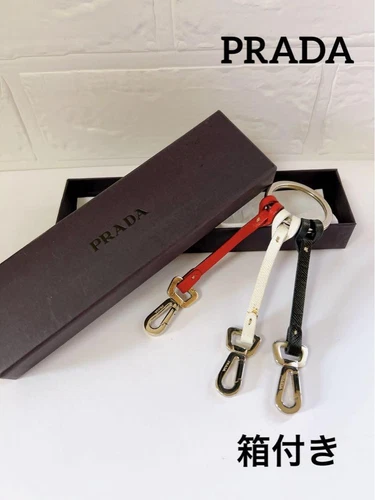 PRADA Key Hol 3 ring Red White Black Silver From Japan W/ Box 41846K Authen