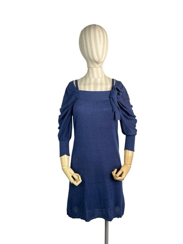 Abito ROSSO Valentino blu in maglia con dettaglio fiocco manica a palloncino
