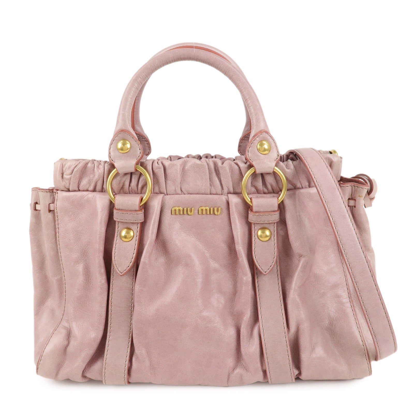 DCT VINTAGE MIU MIU Leather 2Way Bag Hand Bag Pink Beige Gold Hardware Used