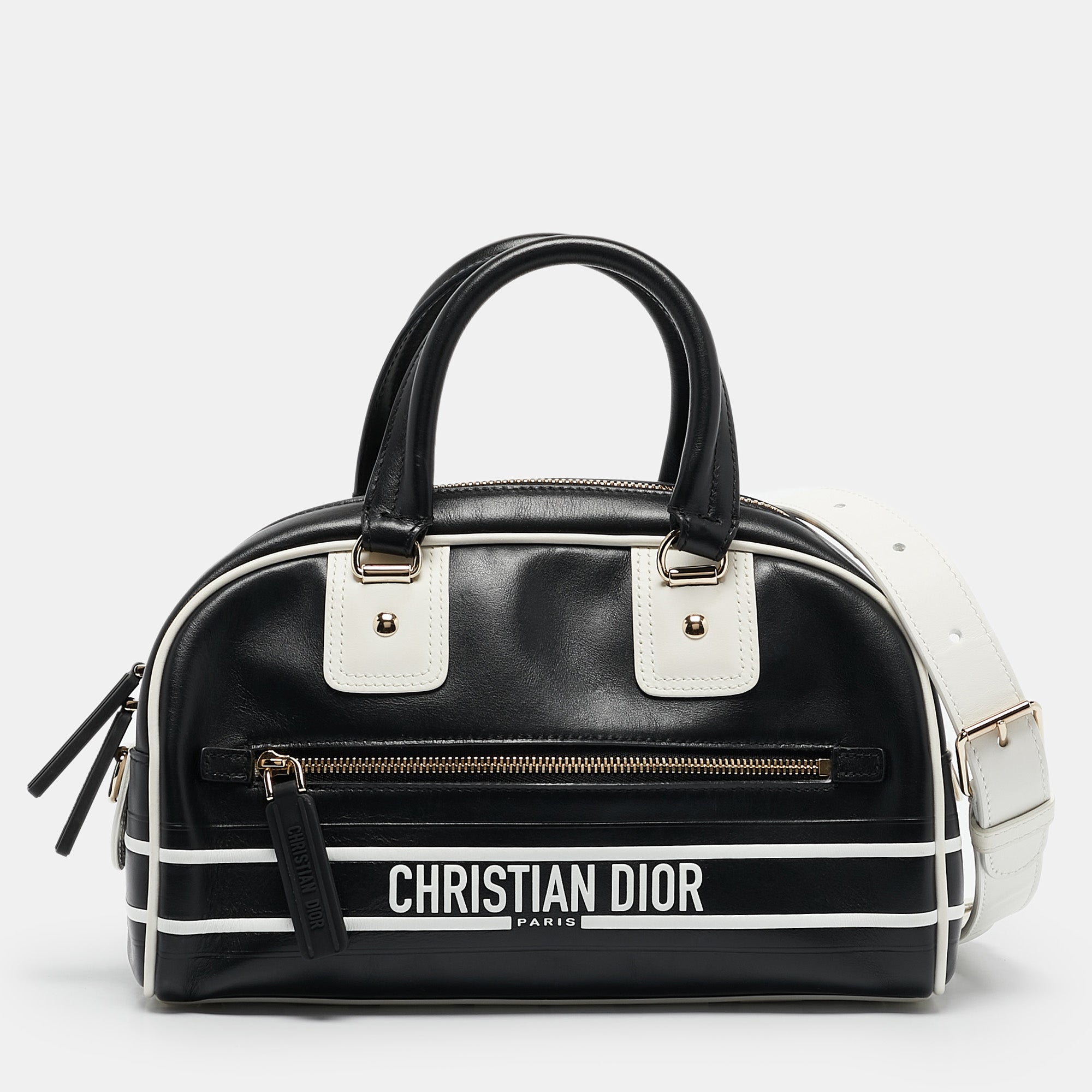 2613 Dior Black white Leather And Rubber Small Vibe Satchel