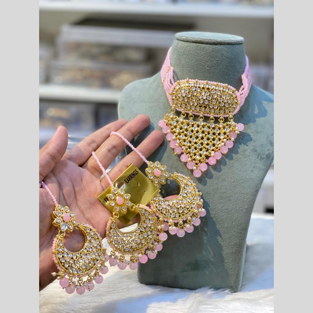 HIRA COLLECTIONS Hira Collection Traditional Gold Plated Kundan & Beaded Choker Necklace Set