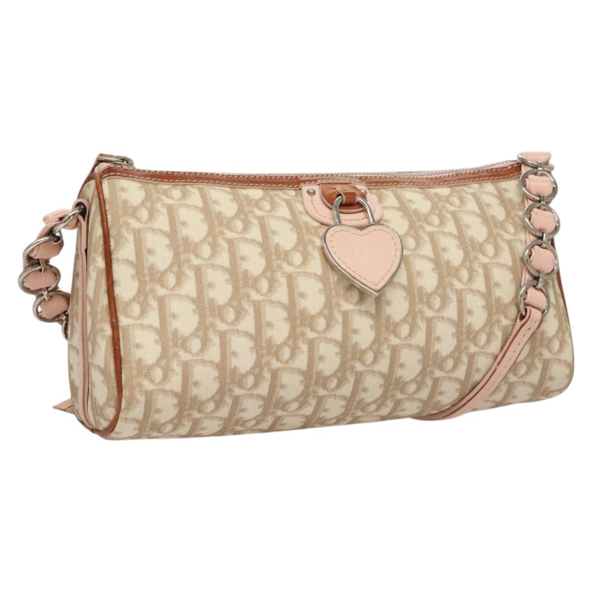 Christian Dior Trotter Romantic Shoulder Bag PVC Beige Silver Auth 117916