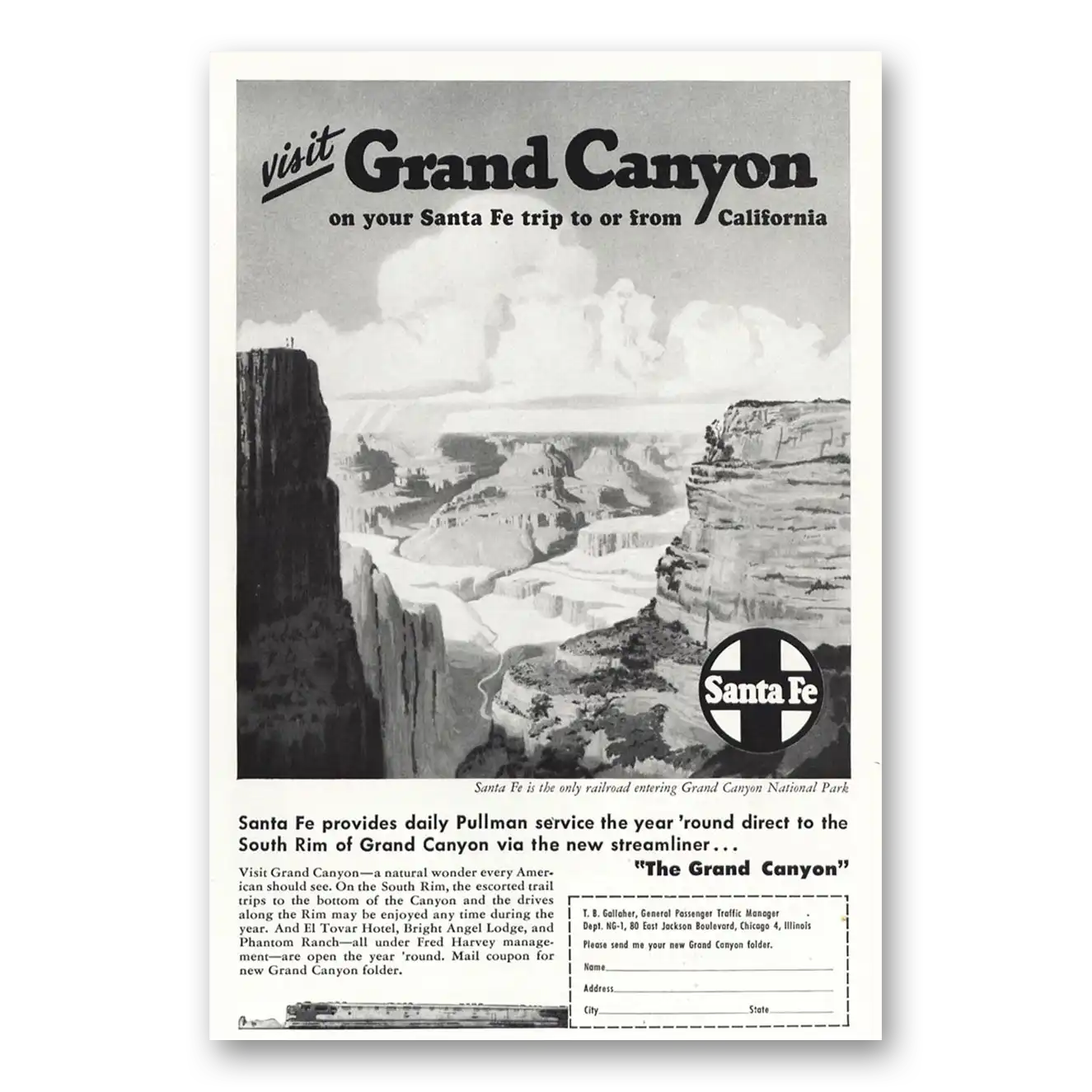 RELICPAPER 1947 Santa Fe Railway Print Ad   Grand Canyon