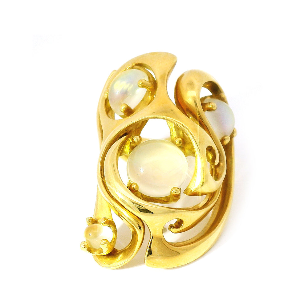 ALARA ESTATE COLLECTION Alan Giovannetti 18K Yellow Gold & Moonstone Sculptural Ring   "Breakthrough"