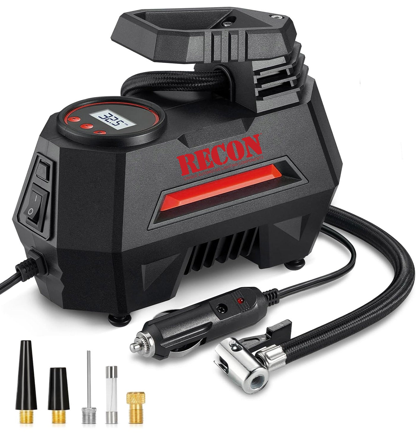 RECON Portable Tire Inflator Air Compressor Pump Kit 12V for Truck, Cars, Bicycle & More 150PSI w/ LED Flashlight