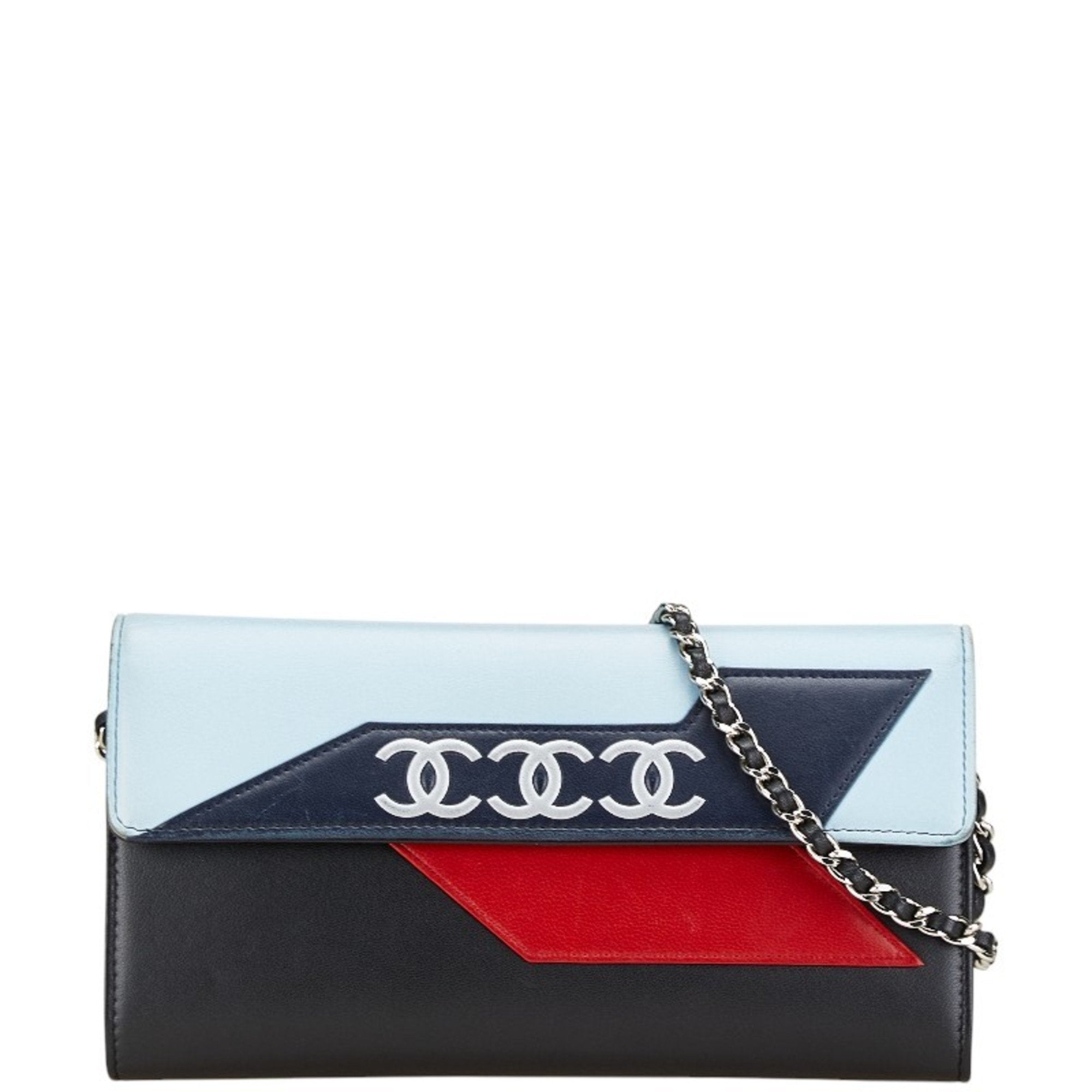 2275 Chanel blue Color Leather Chain Shoulder Wallet (Pre Owned)