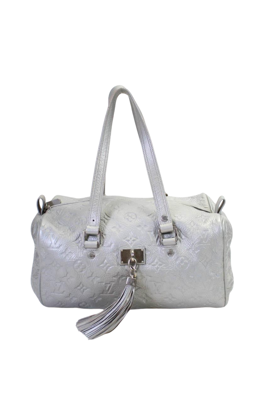 2738 Louis Vuitton Womens Shimmer Monogram Speedy Handbag Gray Silver