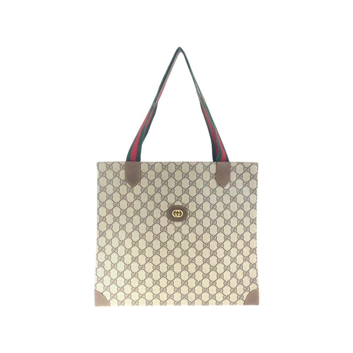 GUCCI Tote Bag 002.63.0048 GG Supreme Canvas Beige Brown Gold Metal Sherry Line Old Gucci