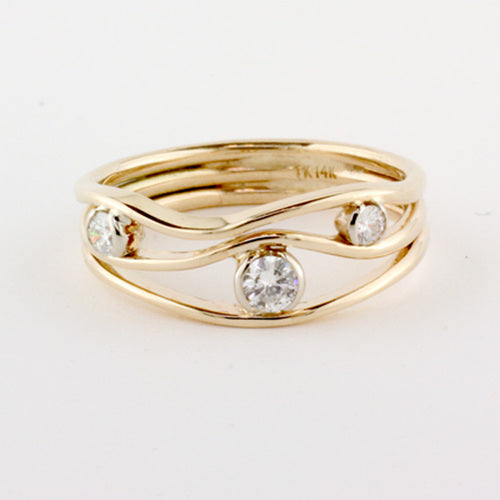 Tom Kruskal 3 Stone River Stones Diamond Ring