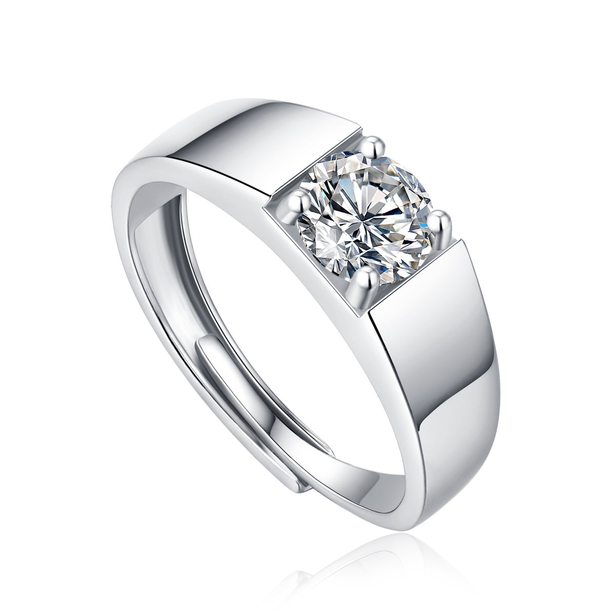 2121 Sterling Silver with 0.50ct Round Lab Created Moissanite Flush Set Solitaire Engagement Anniversary Adjustable Ring