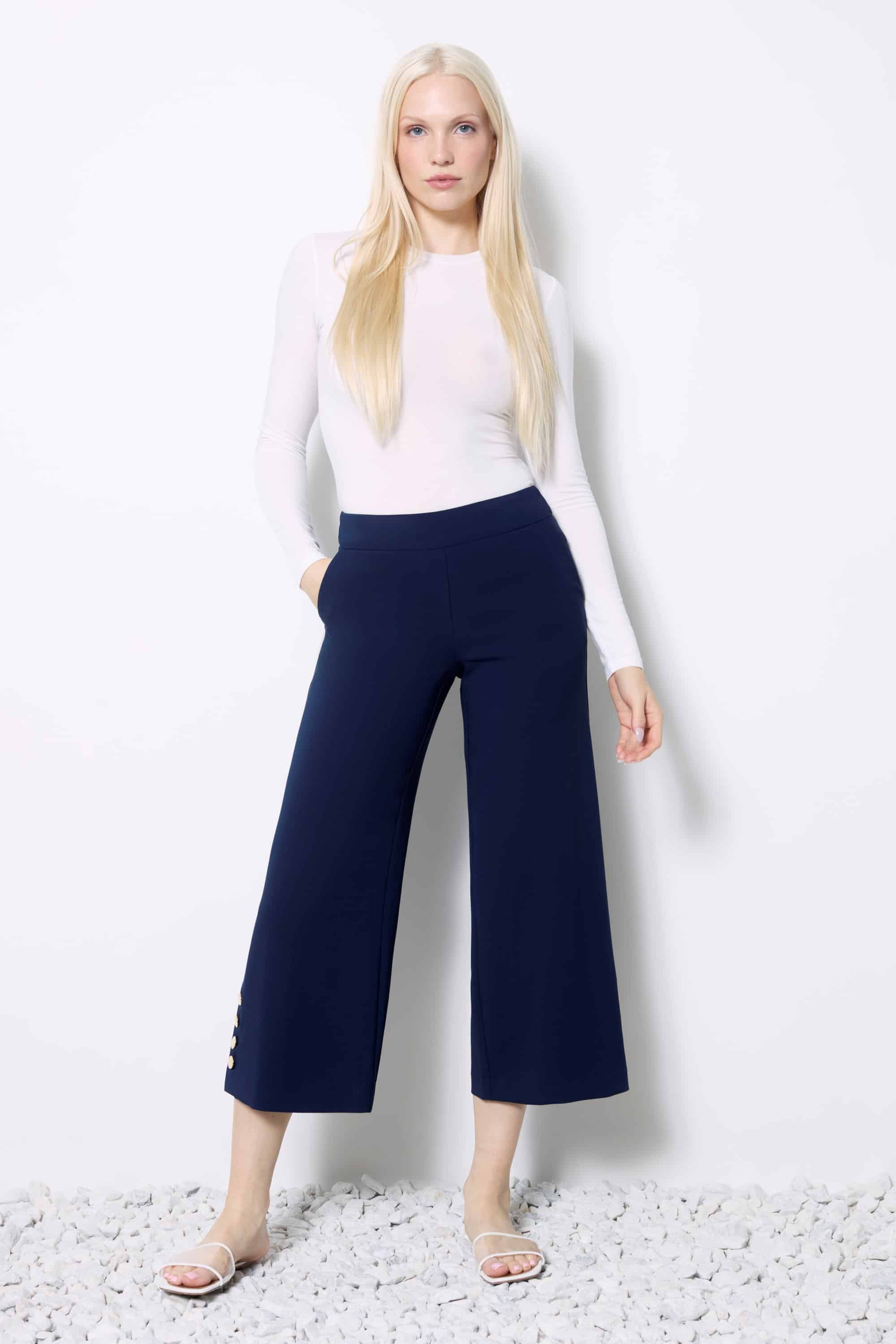 UP! PANTS UP! Solid Amalfi Wide Leg Cropped Pant   Harbor