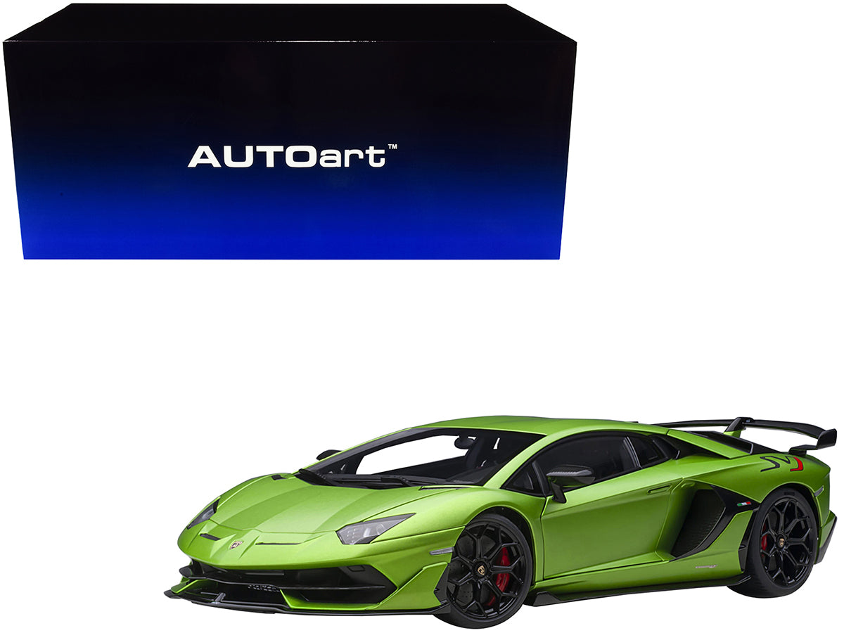 2736 Lamborghini Aventador SVJ Verde Alceo Matt Green Metallic 1 18 Model Car by Autoart