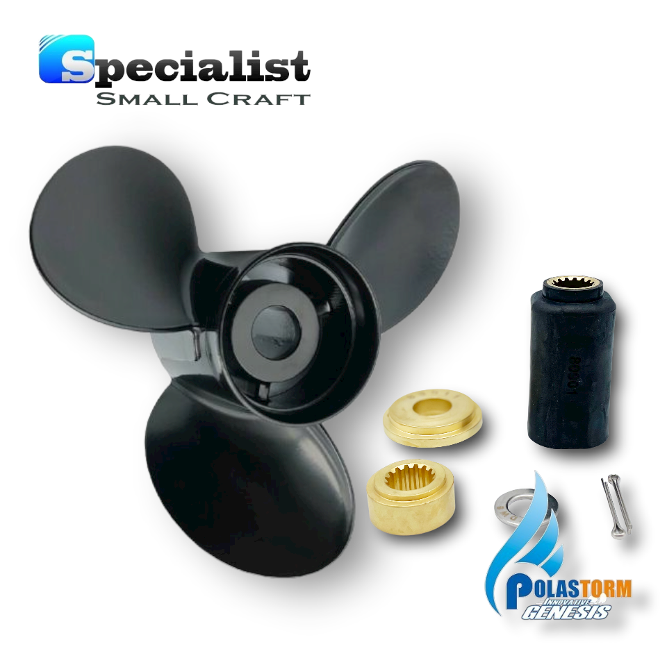 14" x 13" PolaStorm Aluminium Propeller with PolaFlex Hub Bush Kit: Suzuki DF 90   DF115 outboards
