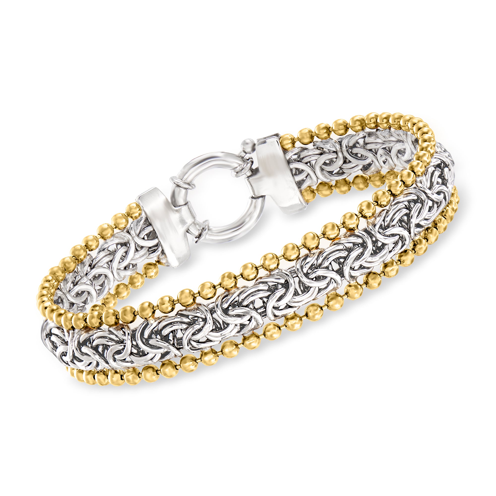 2023 Ross Simons Byzantine Beaded Bracelet in Sterling Silver and 18kt Yellow Gold Over Sterling