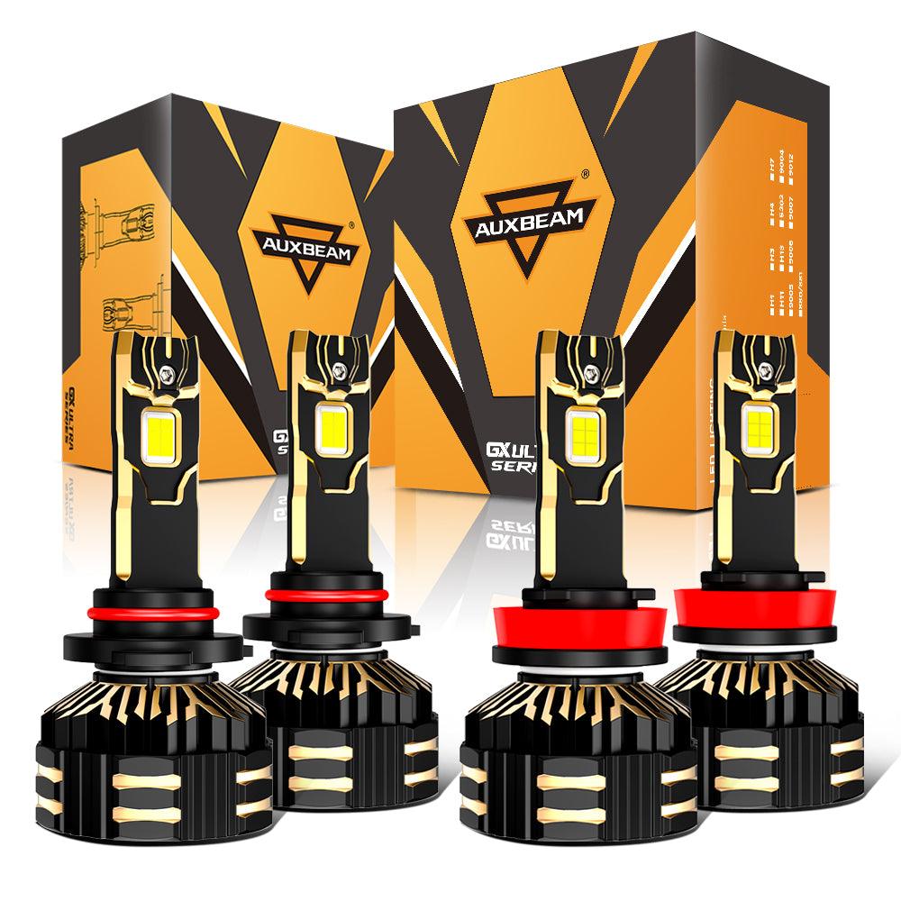 AUXBEAM ?9005+H11 LED Headlight Bulbs 240W 40000LM GX ULTRA Series 6500K Cool White 4 Bulbs