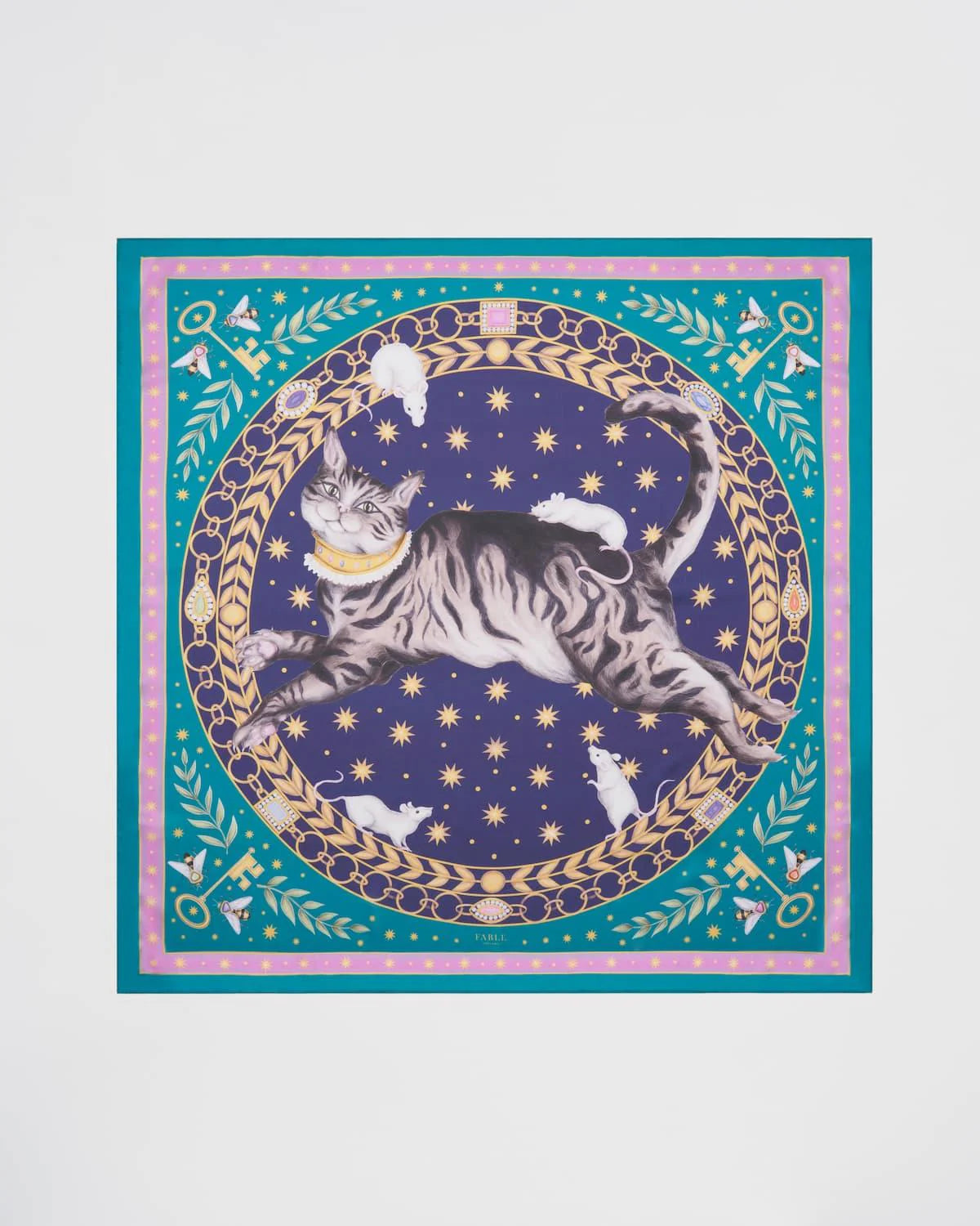 FABLE ENGLAND Catherine Rowe Tabby Silk Square Scarf