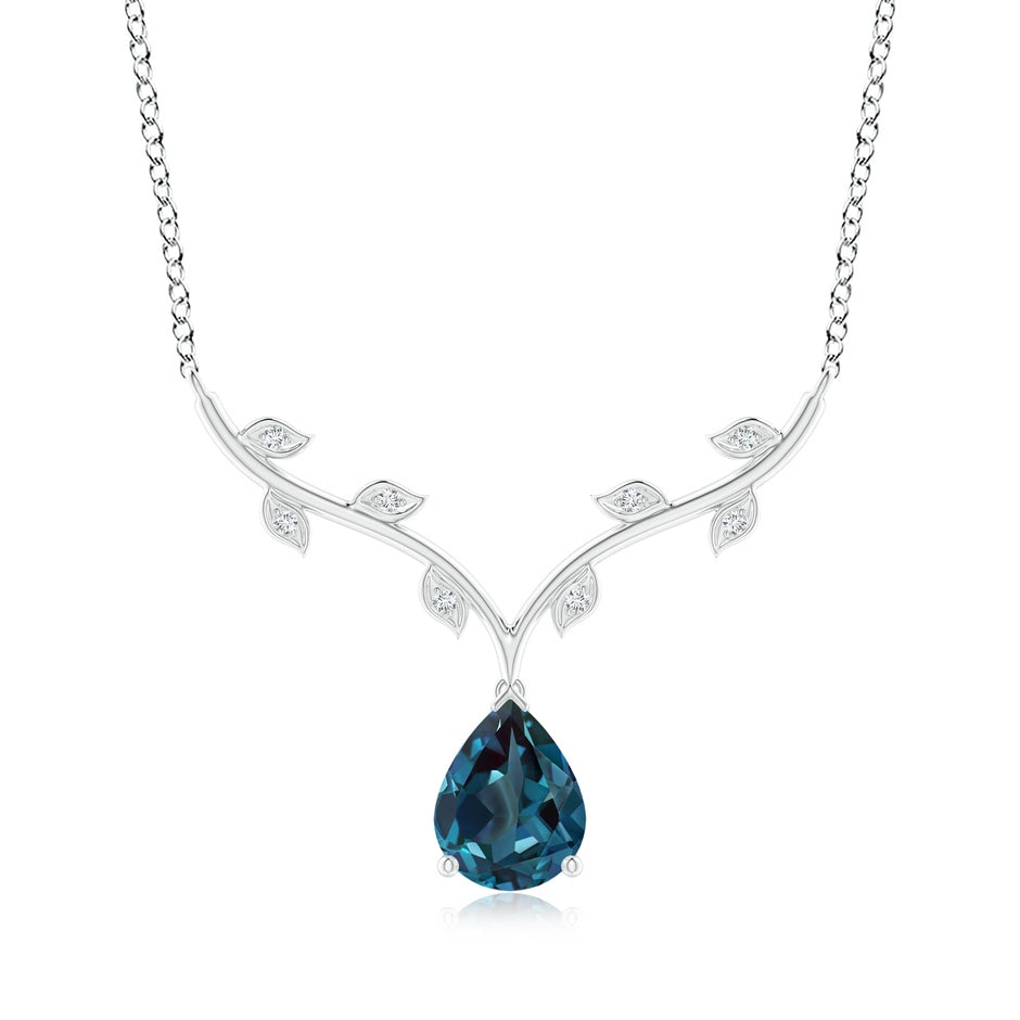 ANGARA Pear Shaped Lab Grown Alexandrite Necklace with Leaf Motifs