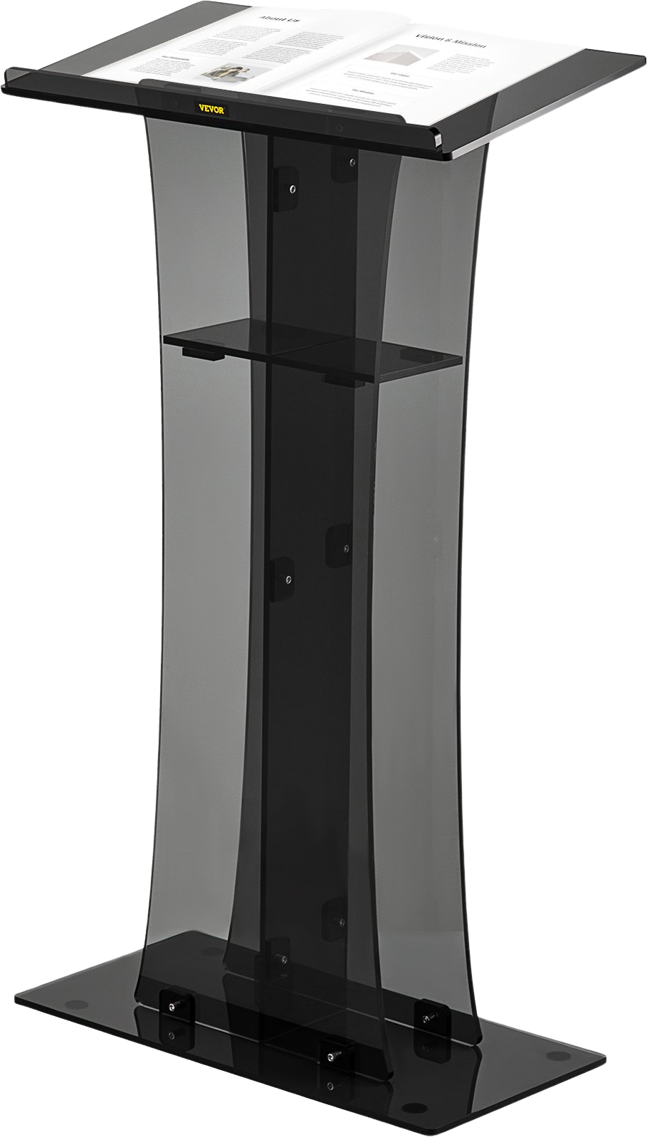 Vevor Acrylic Pulpit 47" Clear Podium Stand with Wide Reading Surface and Storage Shelf New