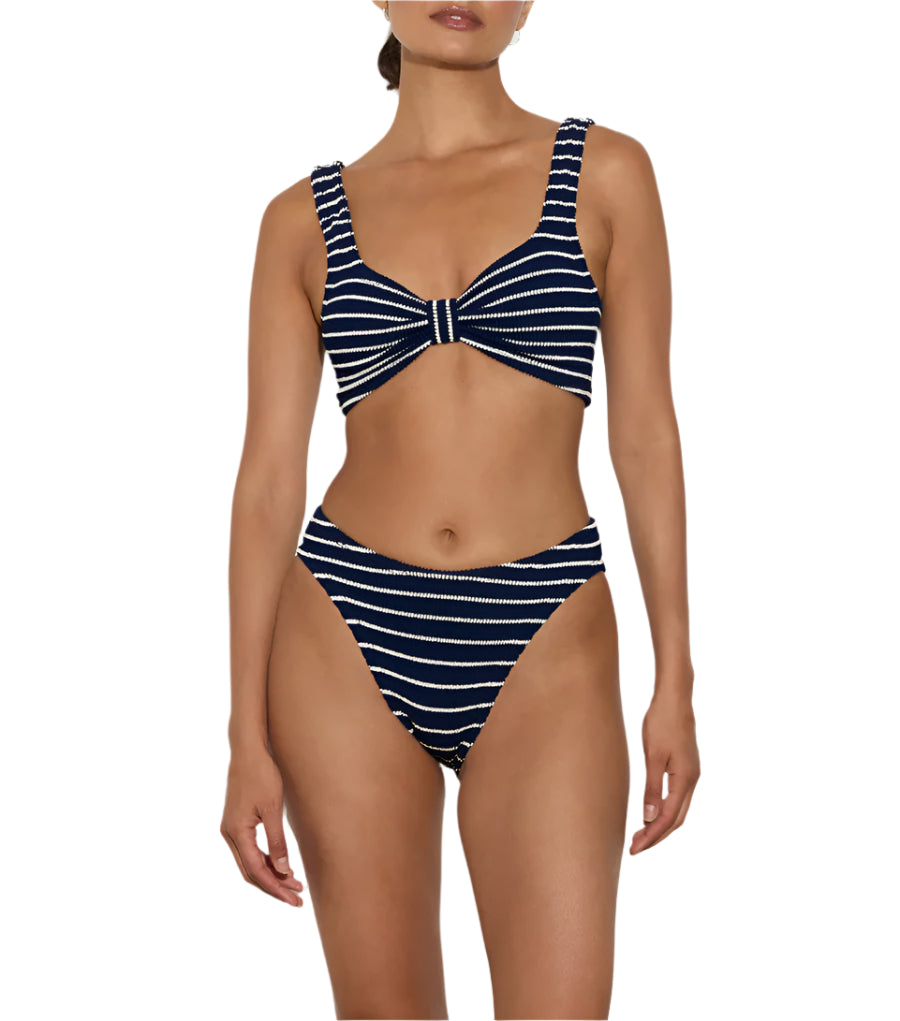 HUNZA G Bonnie Stripe Crinkle Bikini Navy White
