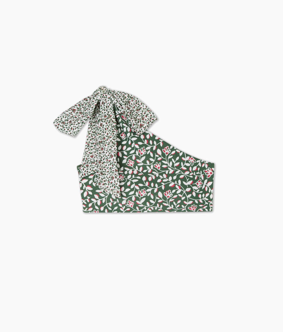 SUMMERSALT The Bow Shoulder Ruched Sidestroke Bikini Top   Twilight Floral in Olive