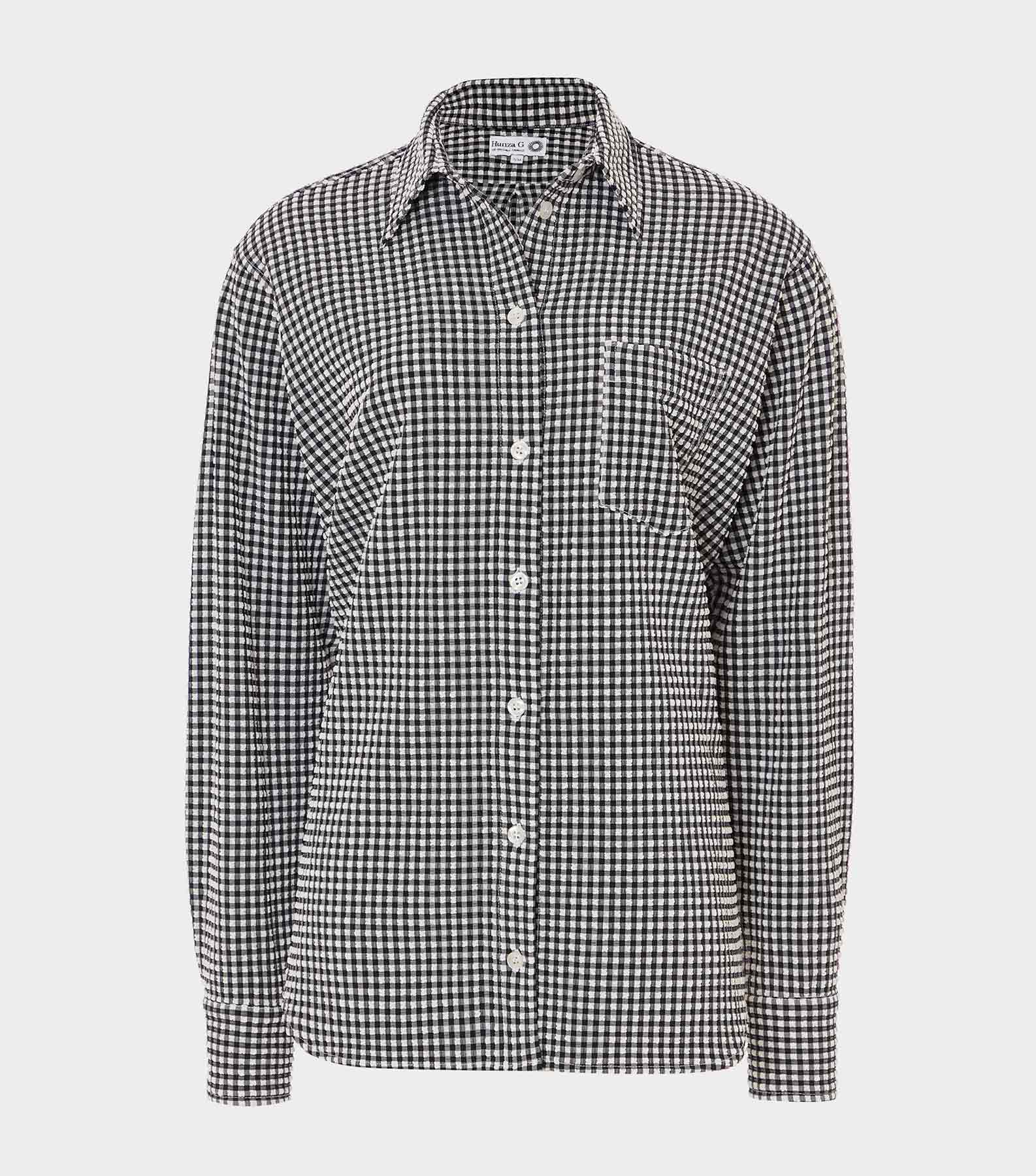 HUNZA G Gingham Seersucker Shirt   Black Gingham