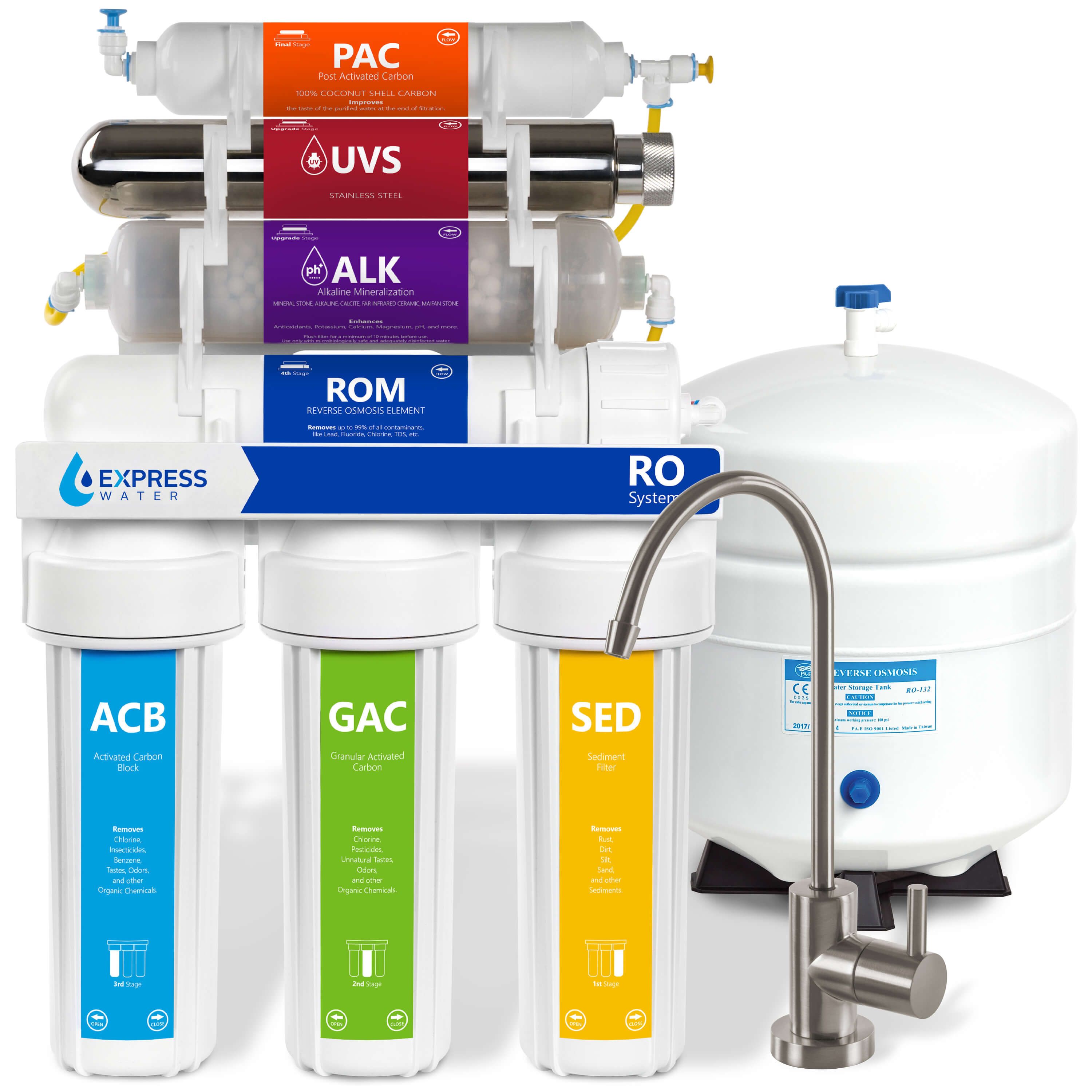 EXPRESS WATER Alkaline & Ultraviolet RO System with modern brushed nickel faucet   ROALKUV10MBN