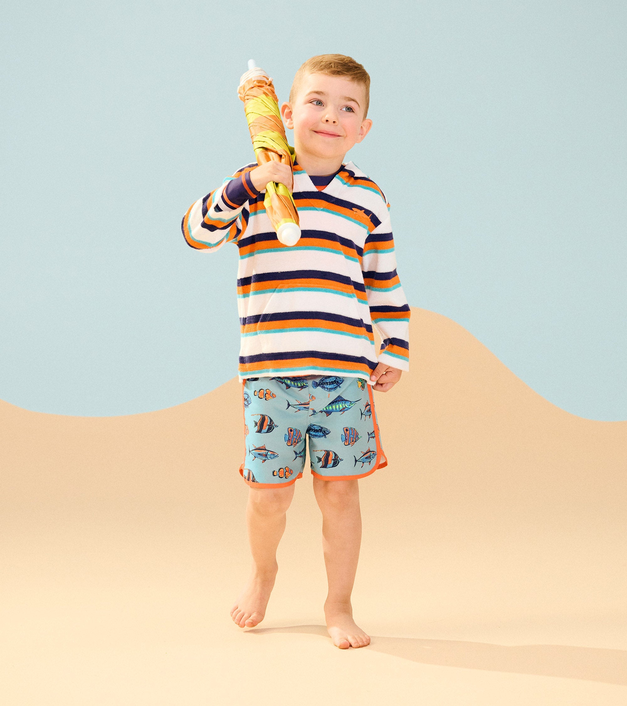HATLEY Boys Aqua Stripes Terry Pullover Hoodie