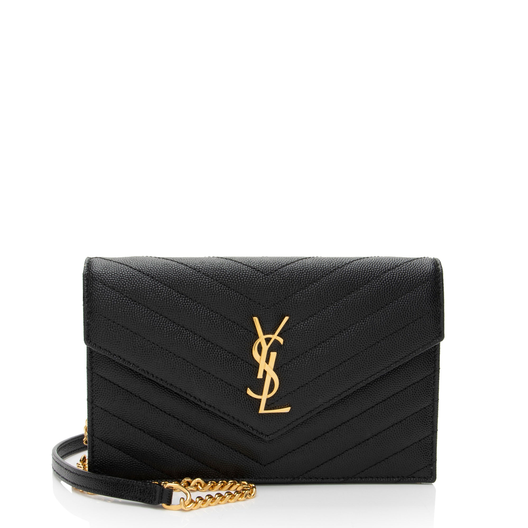 Saint Laurent Matelasse Grain de Poudre Monogram Envelope Chain Wallet