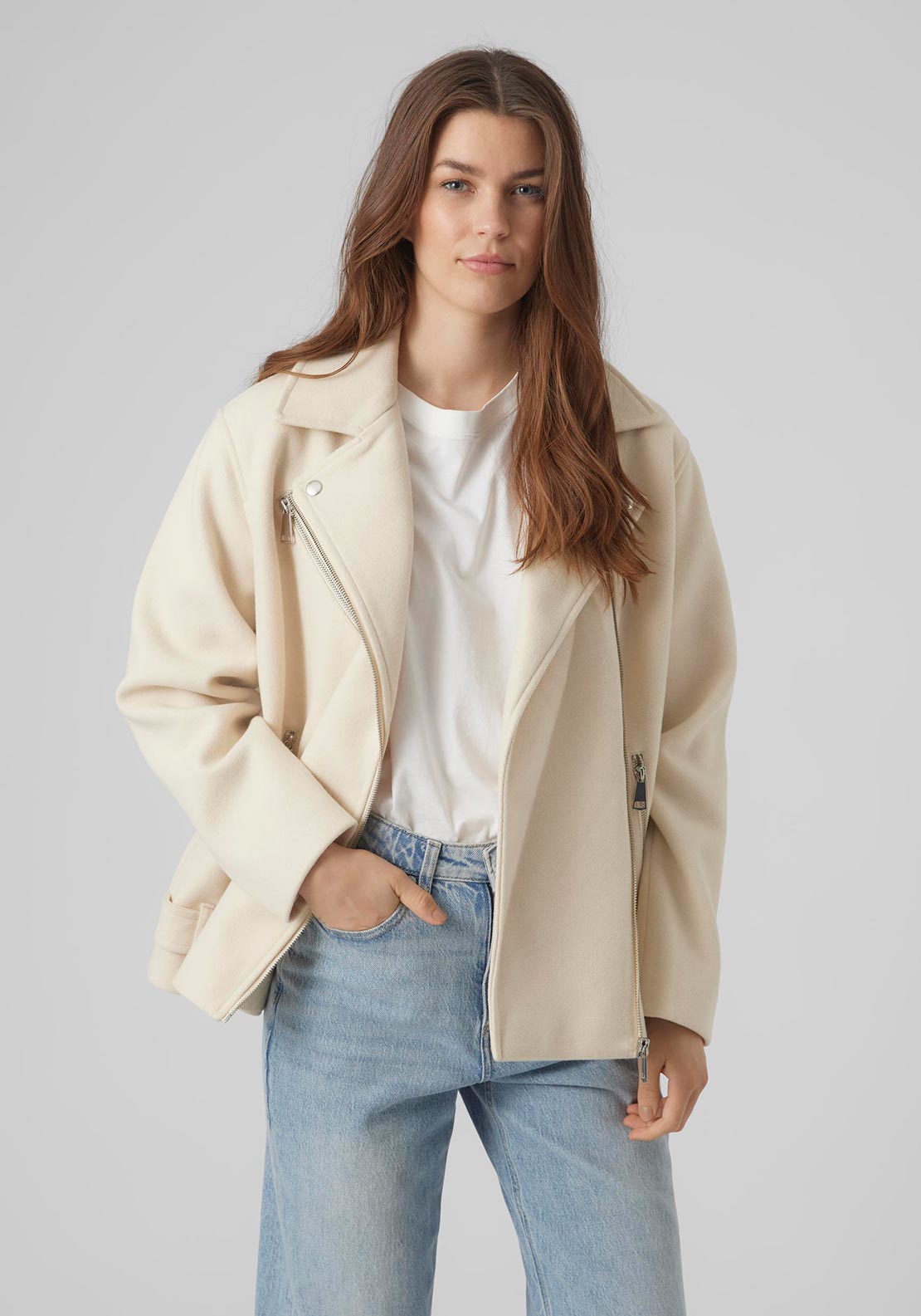 Vero Moda Emmy Soft Touch Biker Jacket  Oatmeal