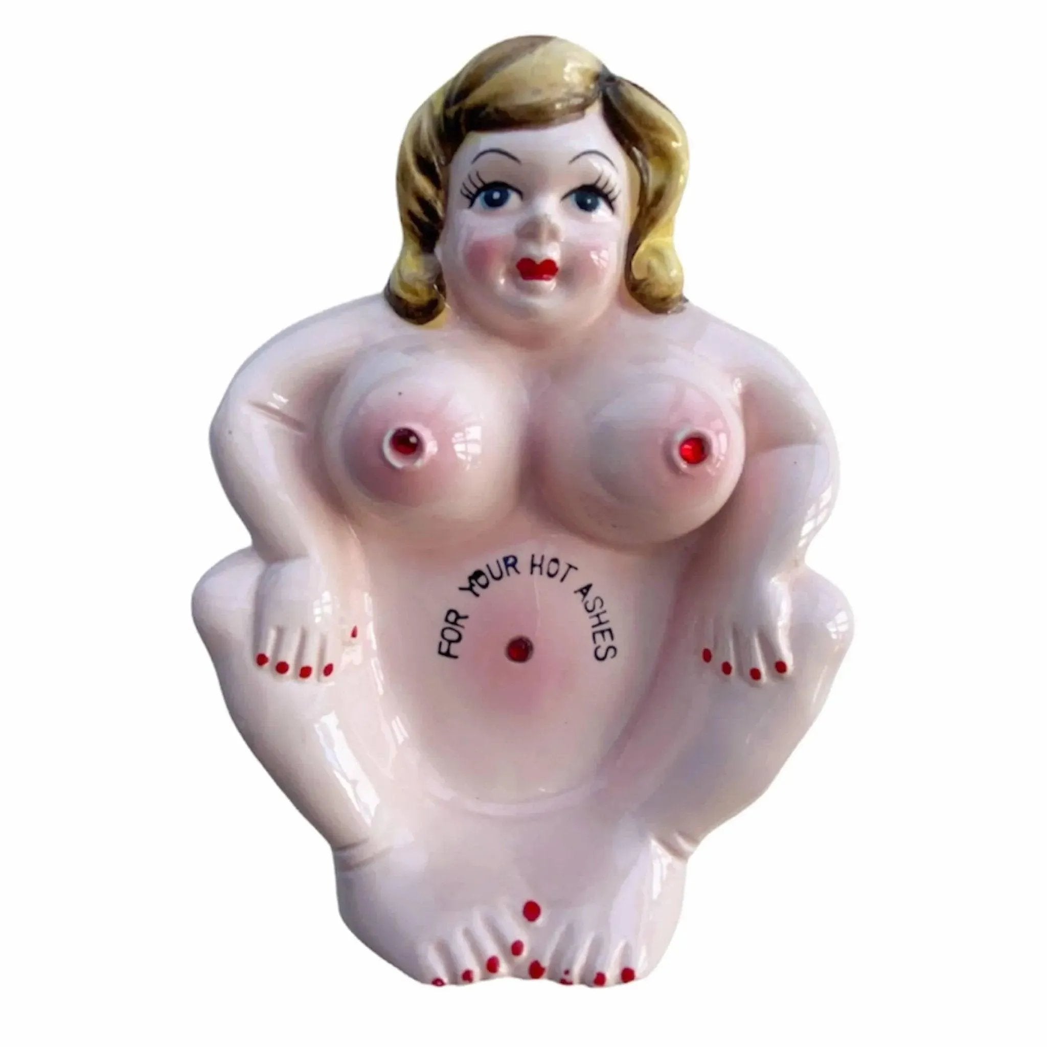 JEWELRY BUBBLE Vintage Ceramic Risqué Woman Lady Figurine Ashtray