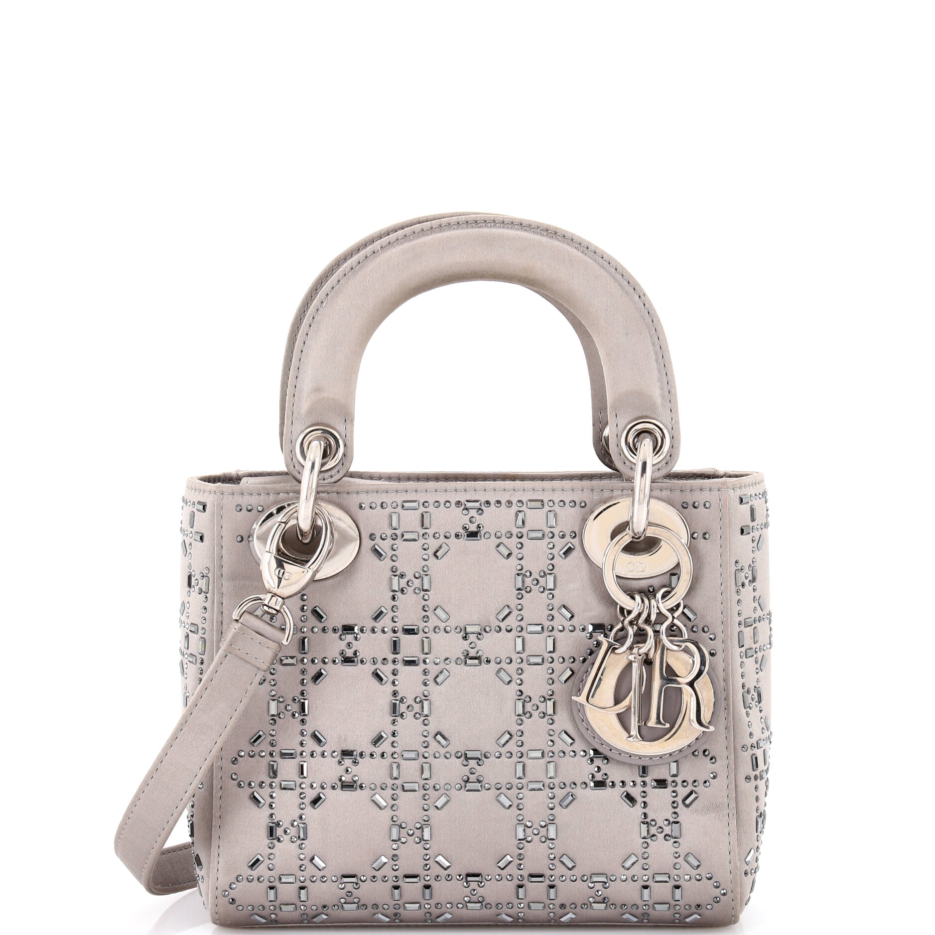 2860 Lady Dior Bag Crystal Embellished Cannage Quilt Satin Mini