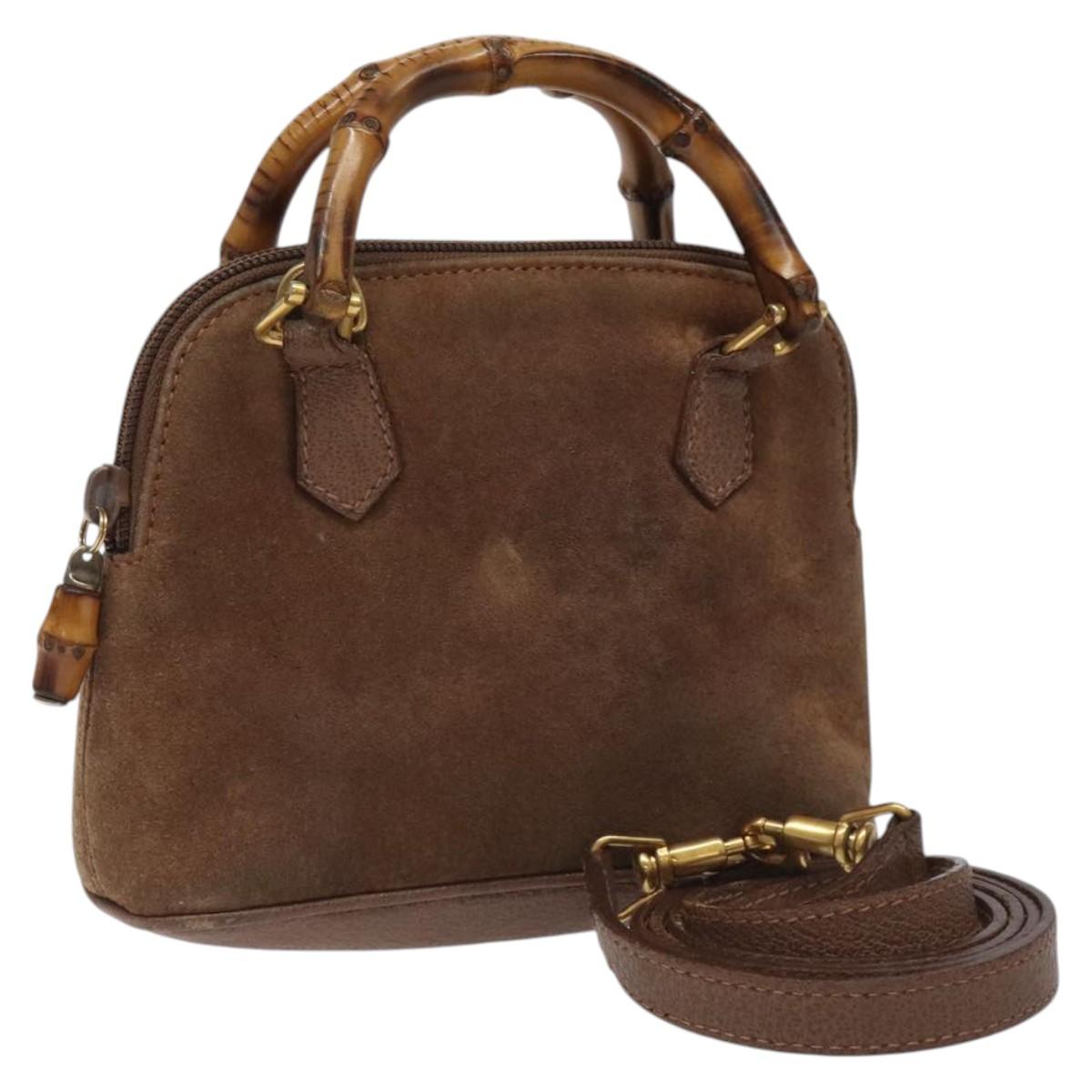 GUCCI Bamboo mini Hand Bag Suede 2way Brown Gold 007 2032 0231 Auth BD1370