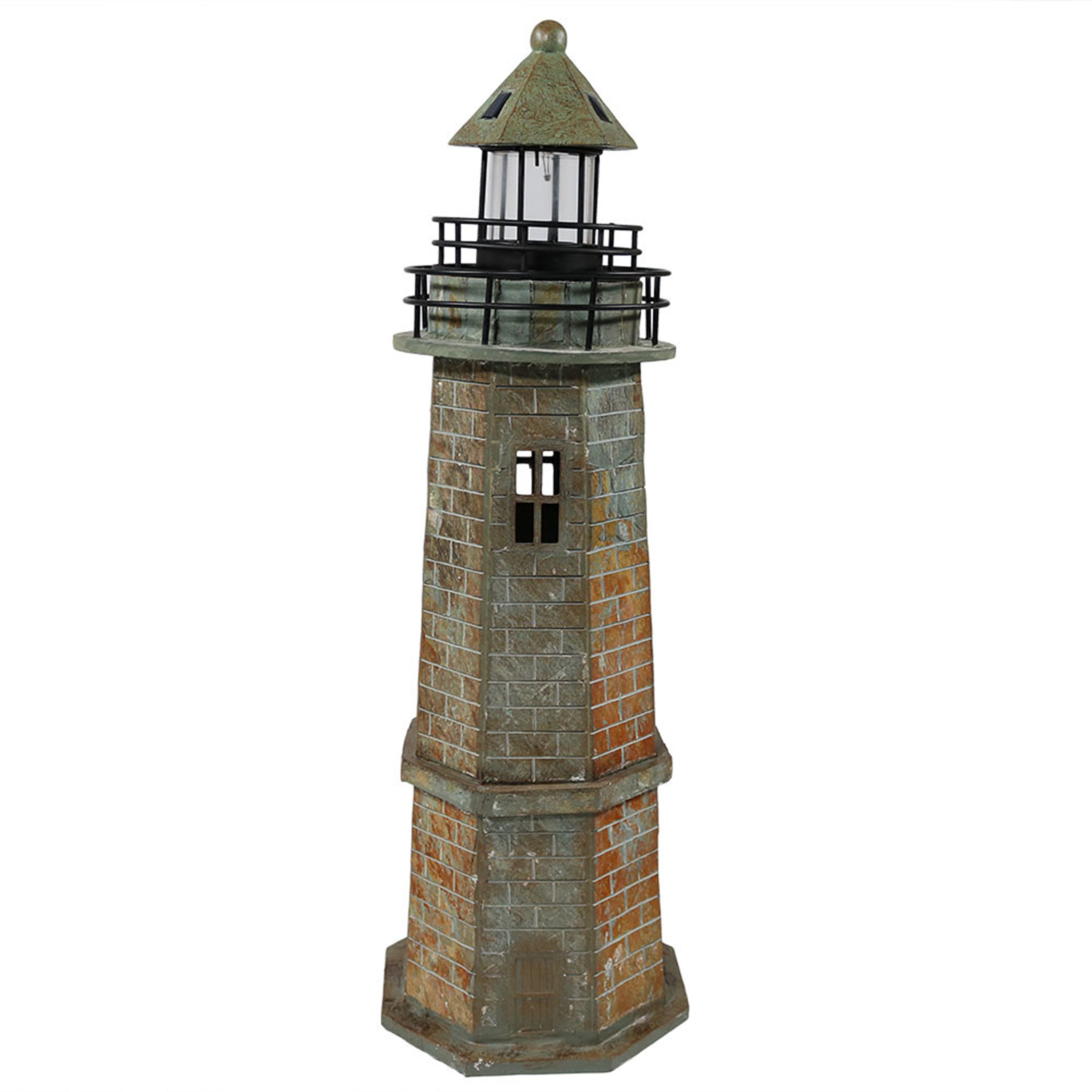 2936 Sunnydaze Outdoor Backyard Garden Nautical Lighthouse Solar LED Pathlight Statue Figurine 35" Brick