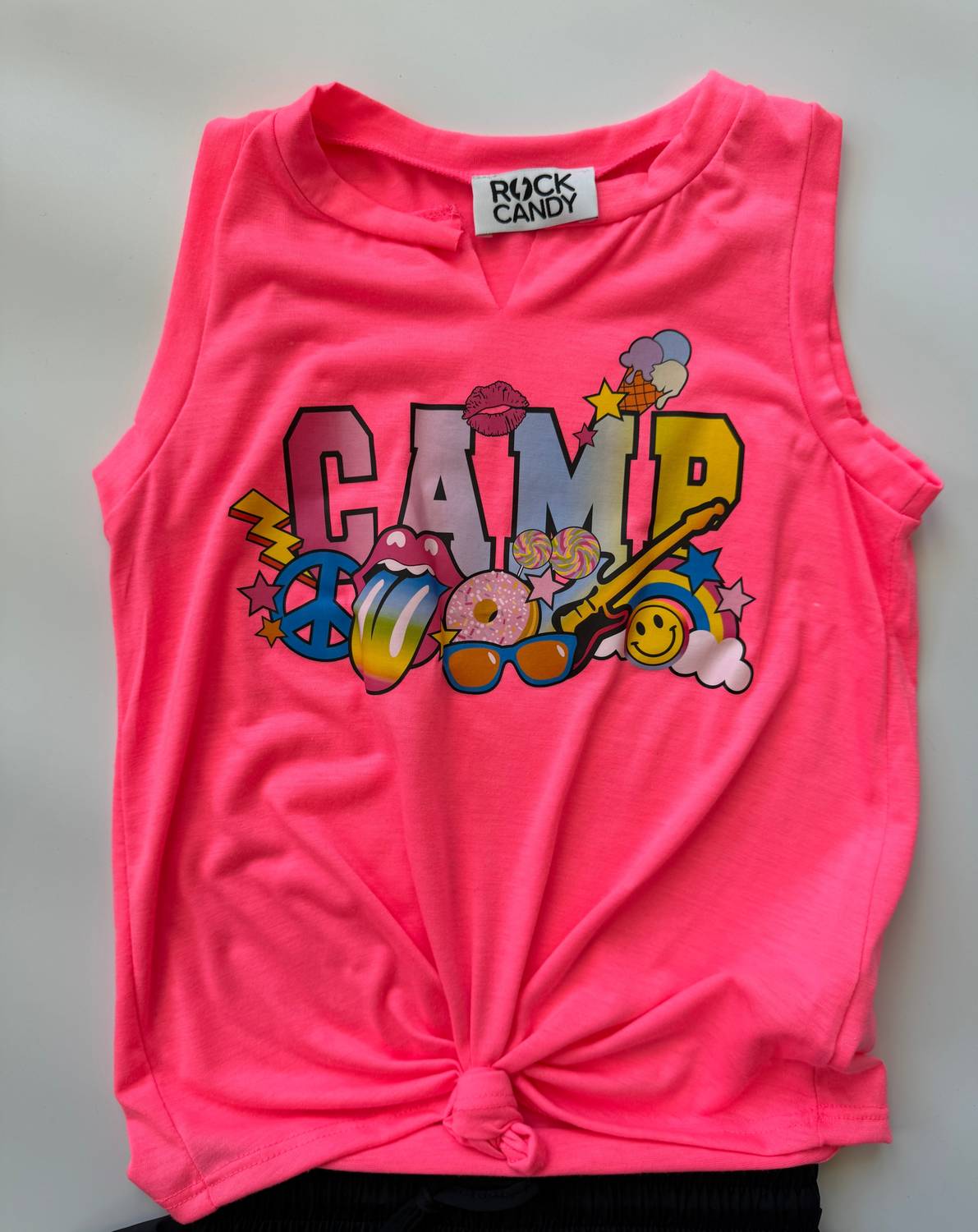 2244 Girls Camp Fun Tank In Neon Pink