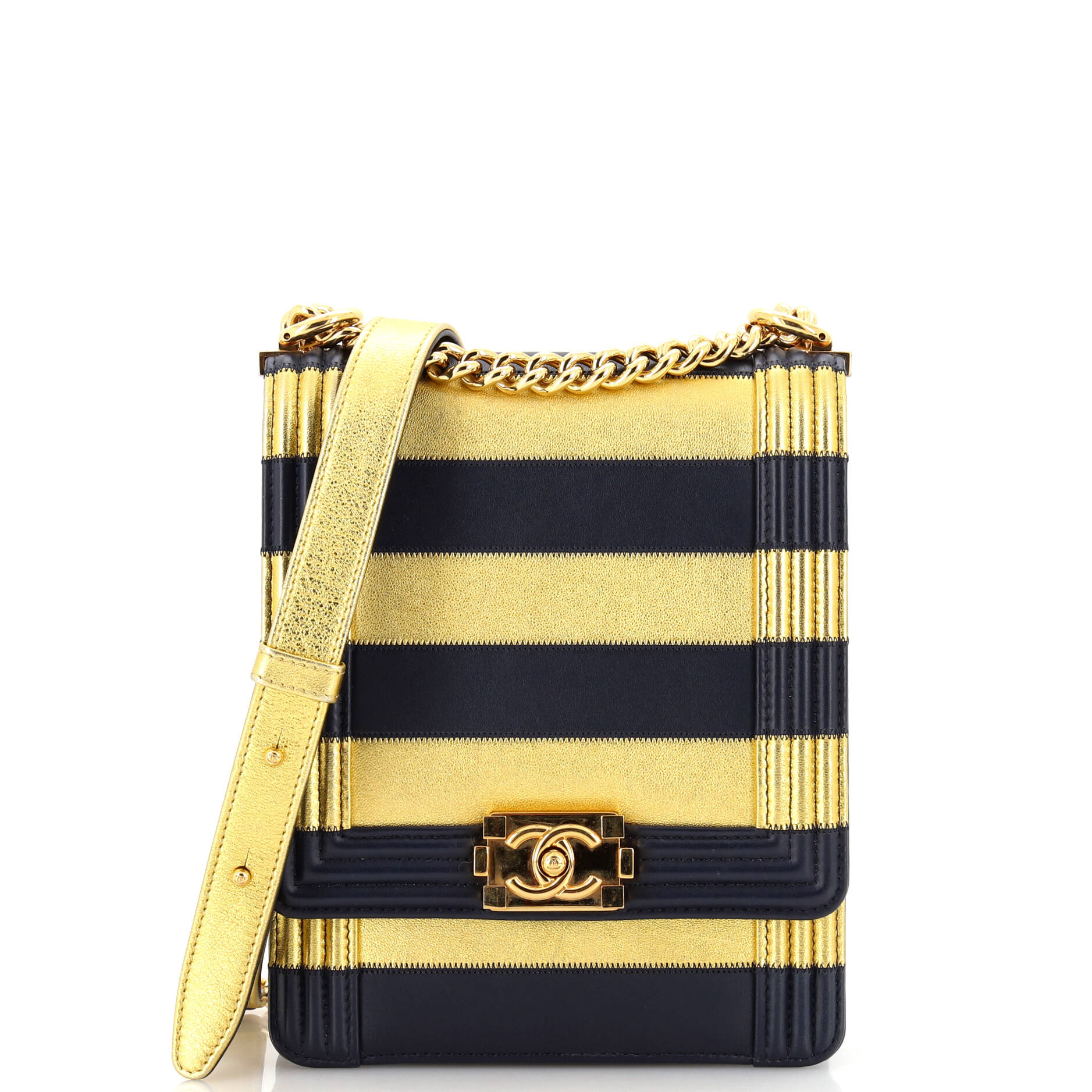 2860 Paris New York North South Boy Flap Bag Striped Lambskin Small