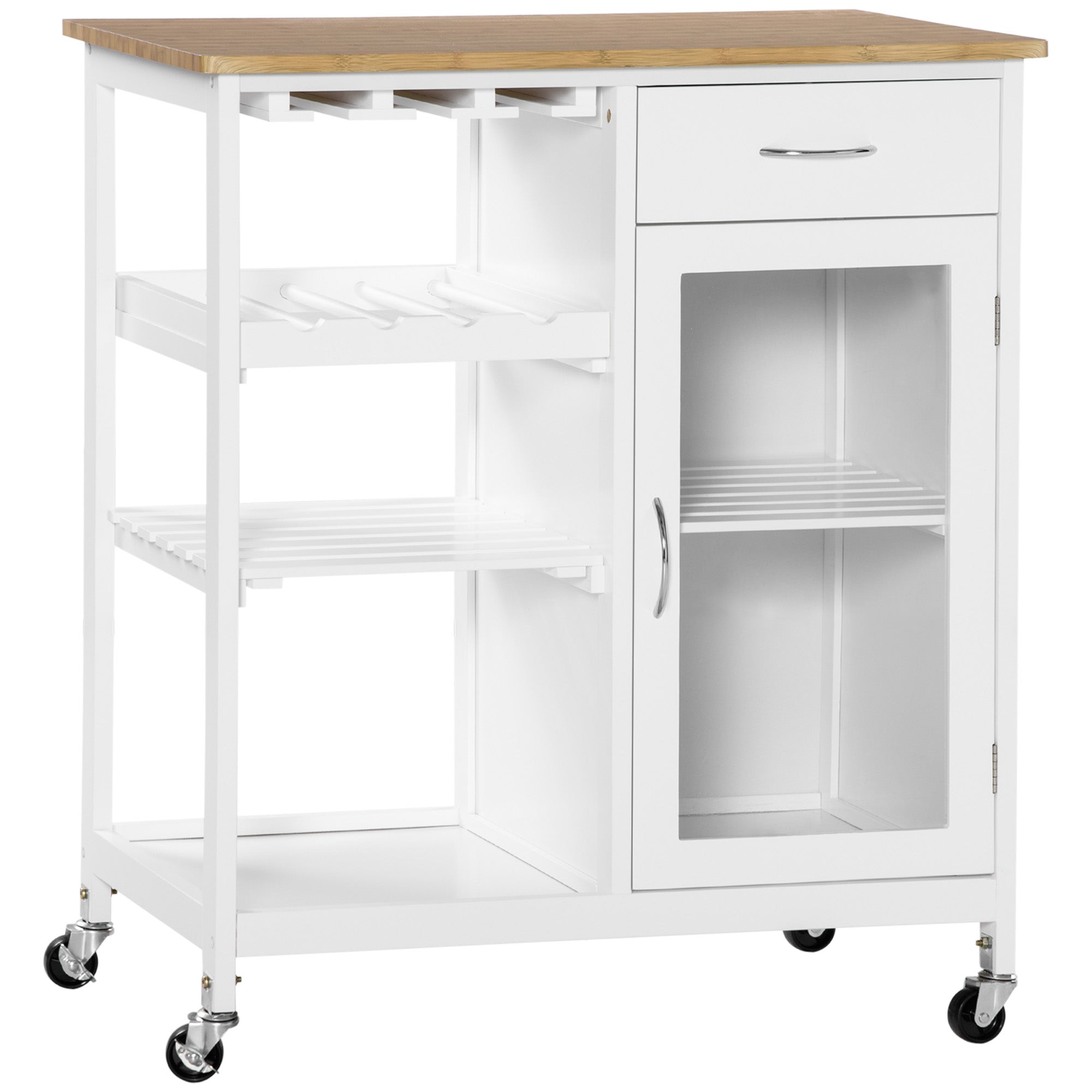2594 Streamdale White Rolling Kitchen Island with Storage & Wine Rack