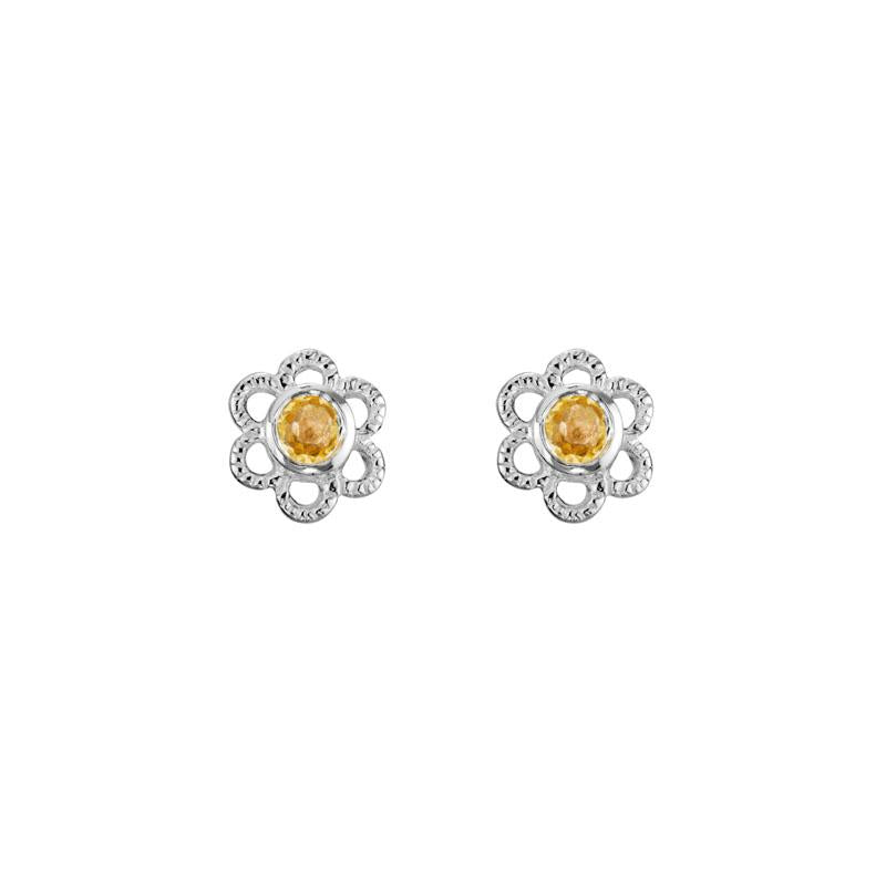 ARTISTRY  LTD Sterling Silver Citrine Flower Stud Child Earrings