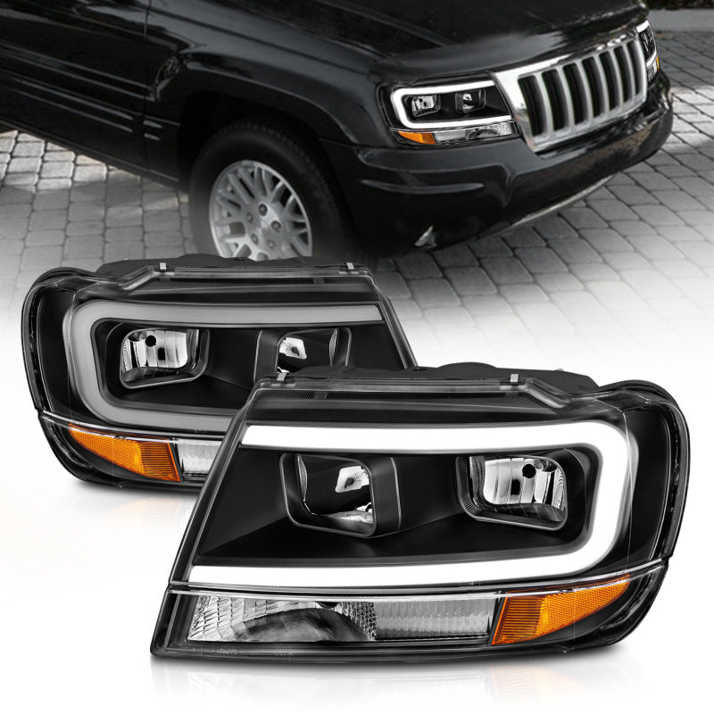 Anzo Fits 99 04 Jeep Grand Cherokee Crystal Headlights   W/ Light Bar Black