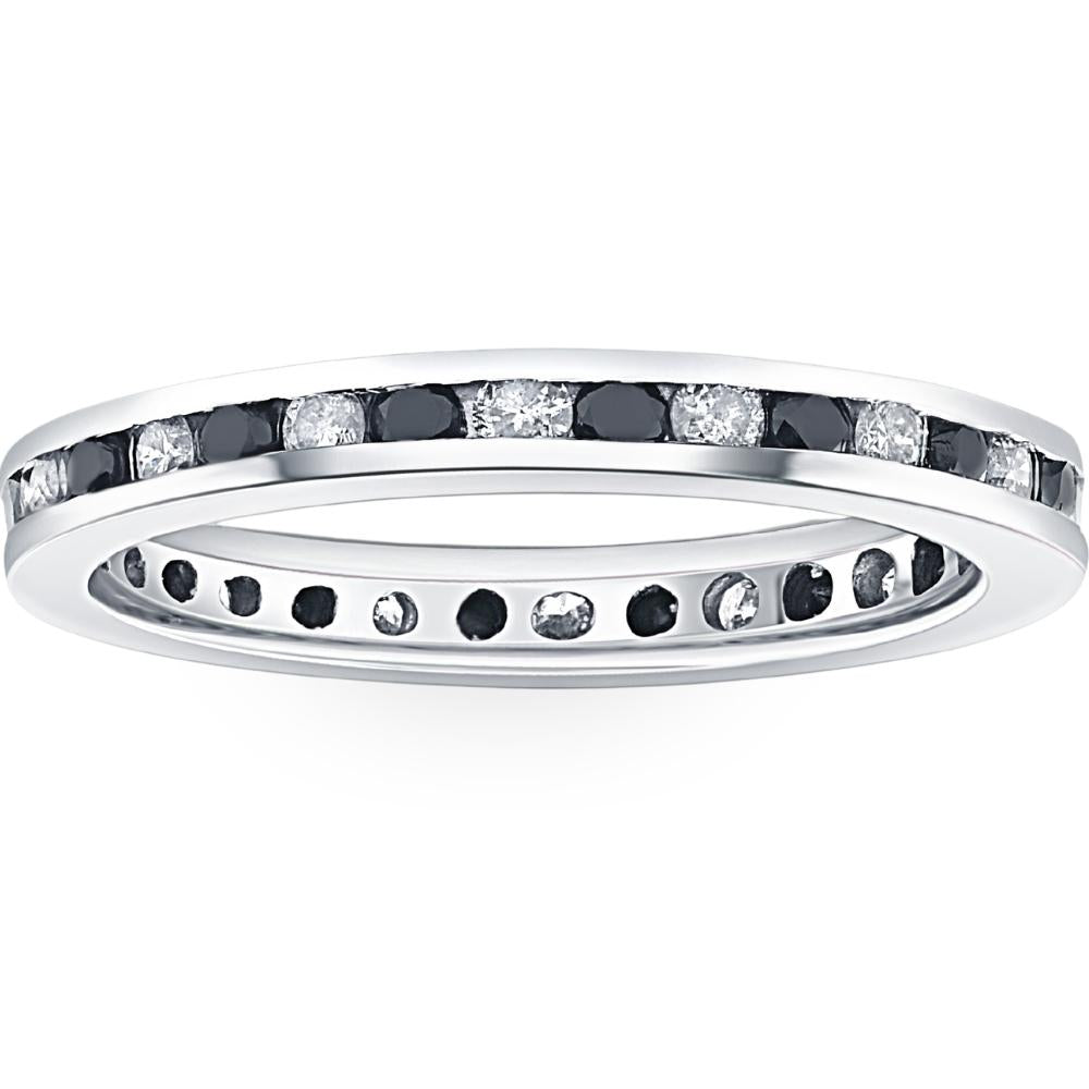 2007 1ct Black & White Diamond Eternity Ring 14K White Gold Band