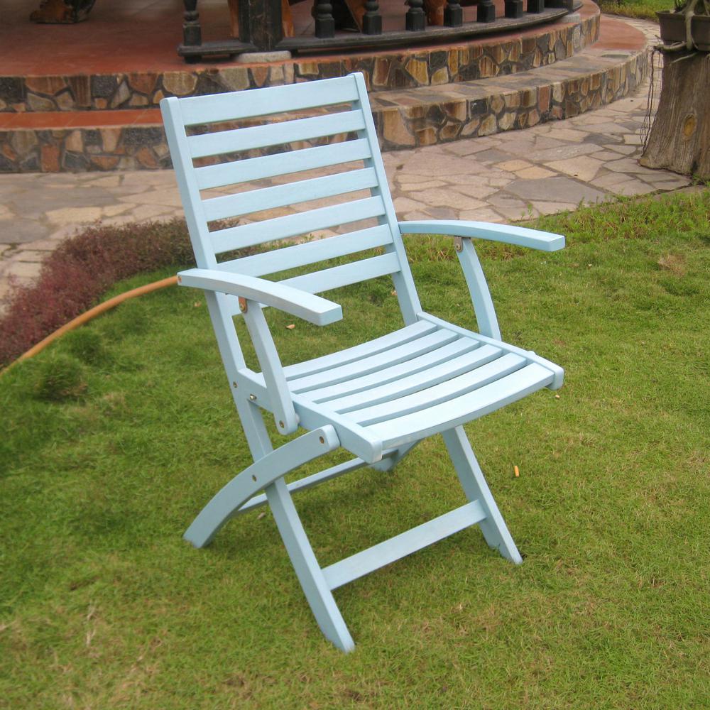 2736 Acacia Folding S 2 Ladder Back Armchair with Sky Blue Finish