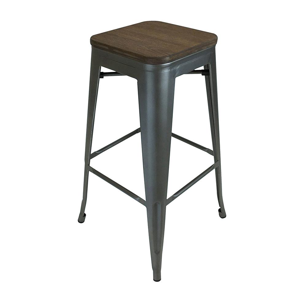 2736 Metal Stool  30"   Metal W  Wood Seat  Set Of 4