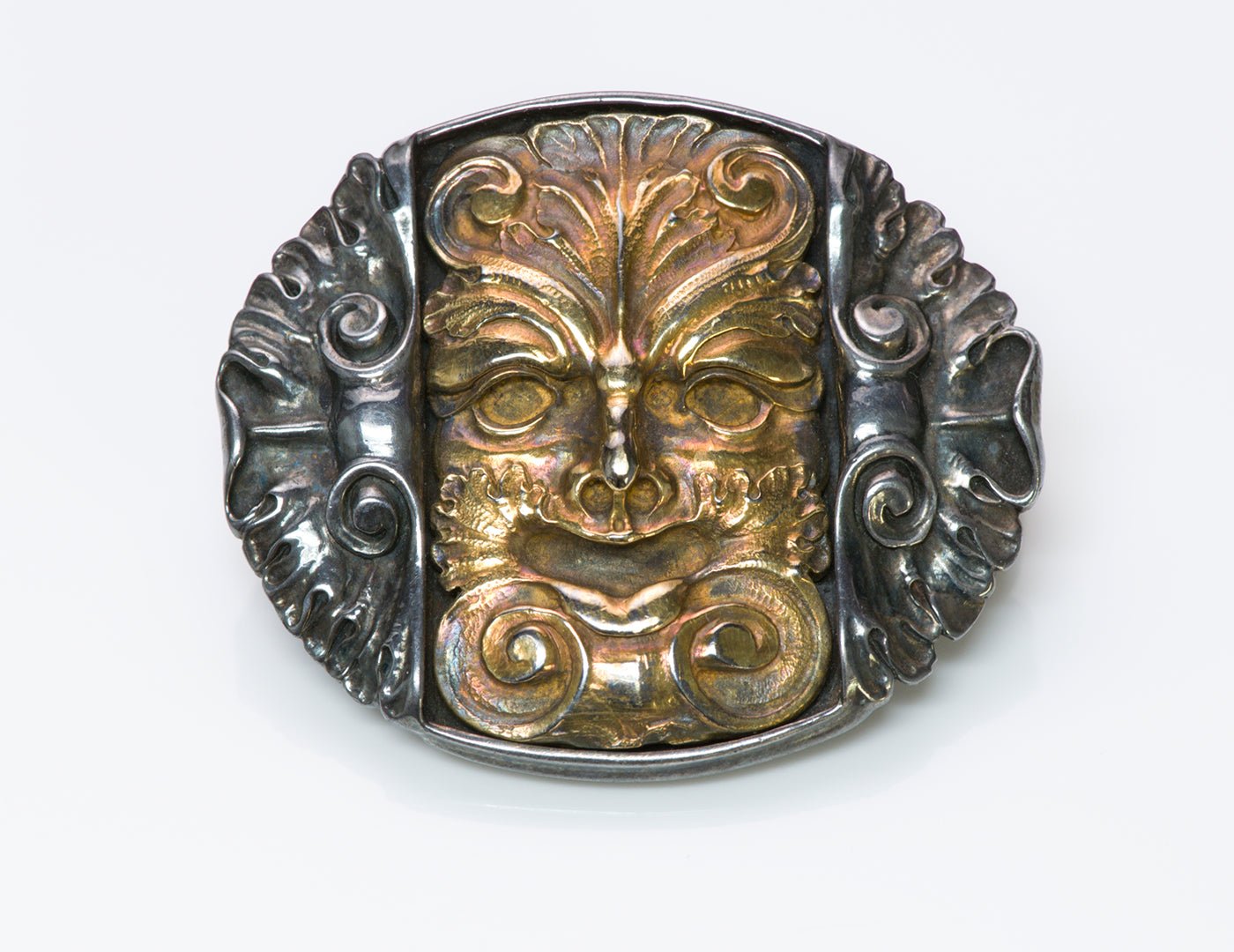 DSF ANTIQUE JEWELRY Paul Lantuch Gold Renaissance Revival Silver Brooch